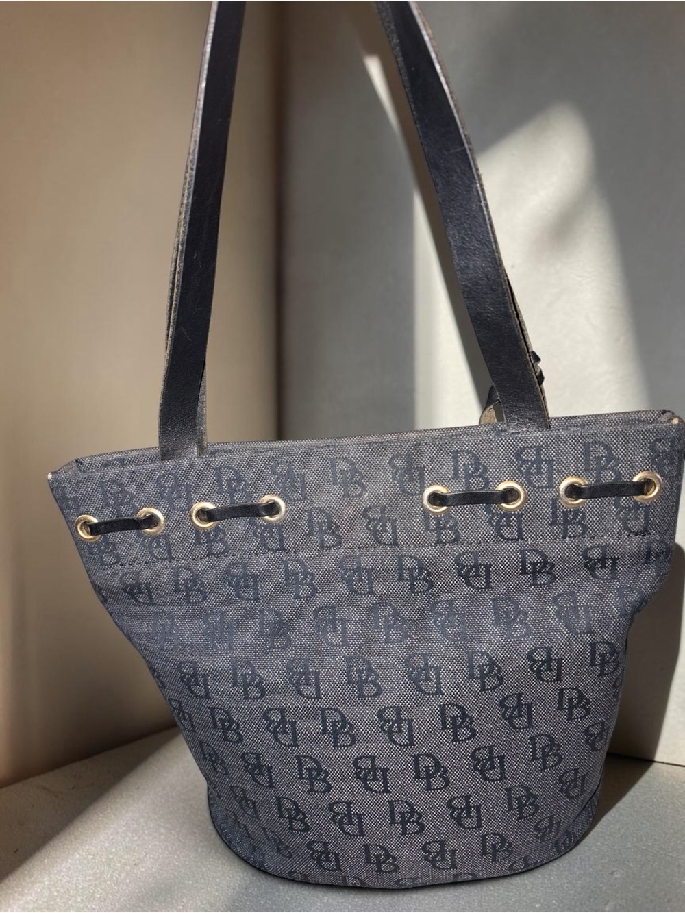 Dooney & Bourke Navy Signature Drawstring Tote - Picture 5 of 9